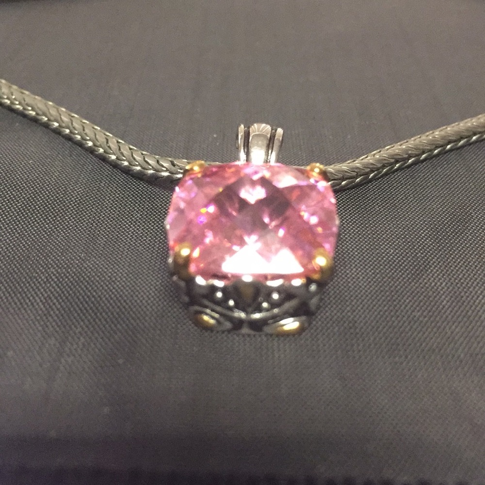 Vintage silver plated necklace with pink swarovski - Picture 3 of 8